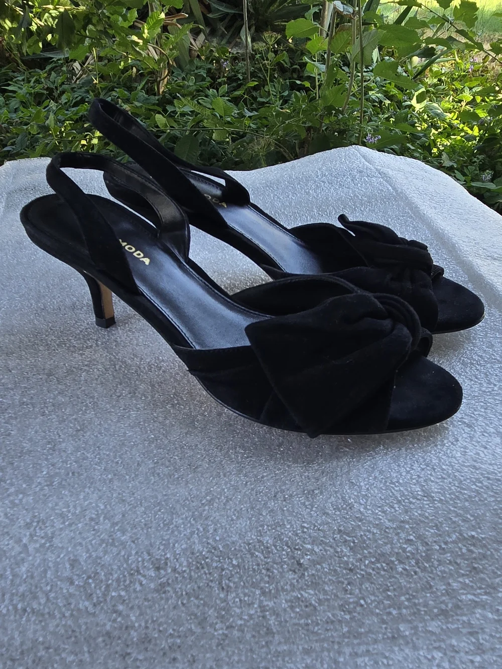Pelle Moda Black Velvet Slingback Kitten Heels with Bow
